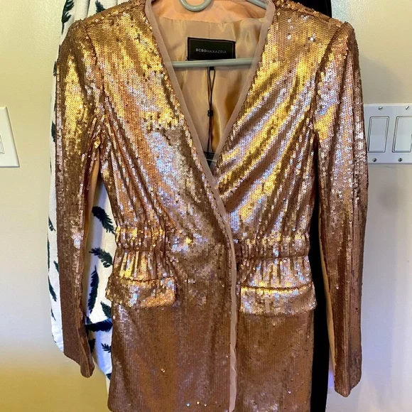 short white graduation dresses Gold Sequins Blazer Dress – ICONIC7 main image 1